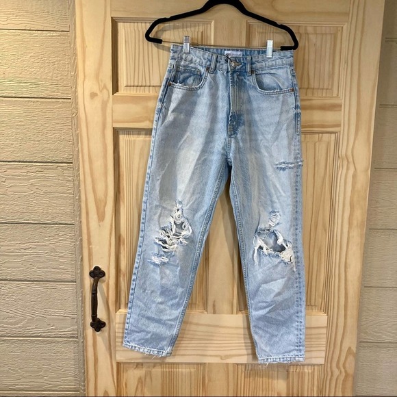 Zara Denim - ZARA LIGHT WASHED DISTRESSED STRAIGHT- LEGGED JEANS
